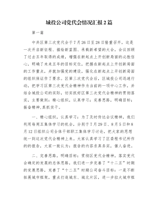 城投公司党代会情况汇报2篇
