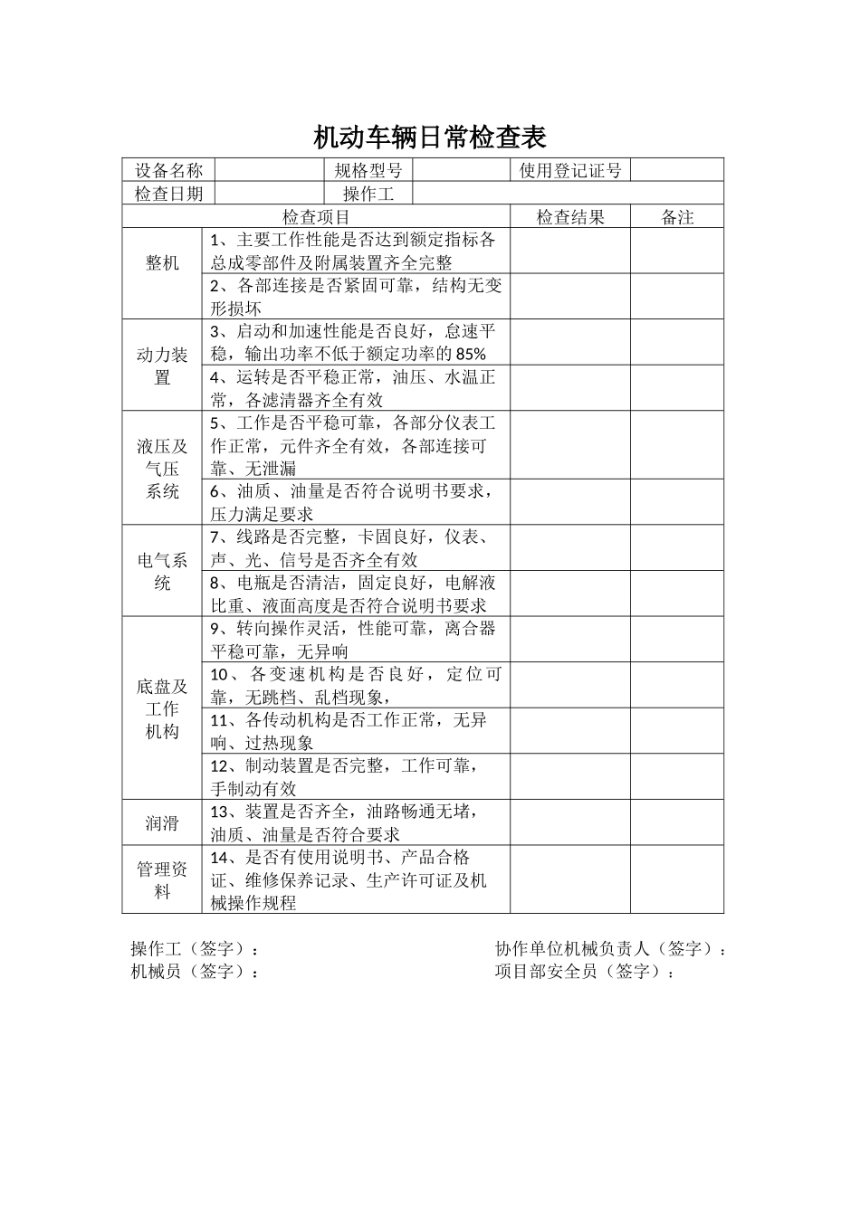 大型机械设备日常检查表_第1页