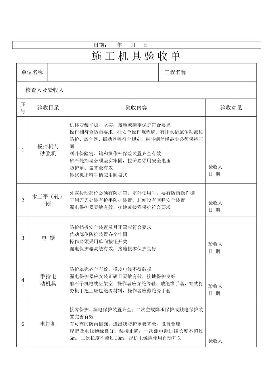 大型机械月检查表及施工机具维修保养记录_第3页