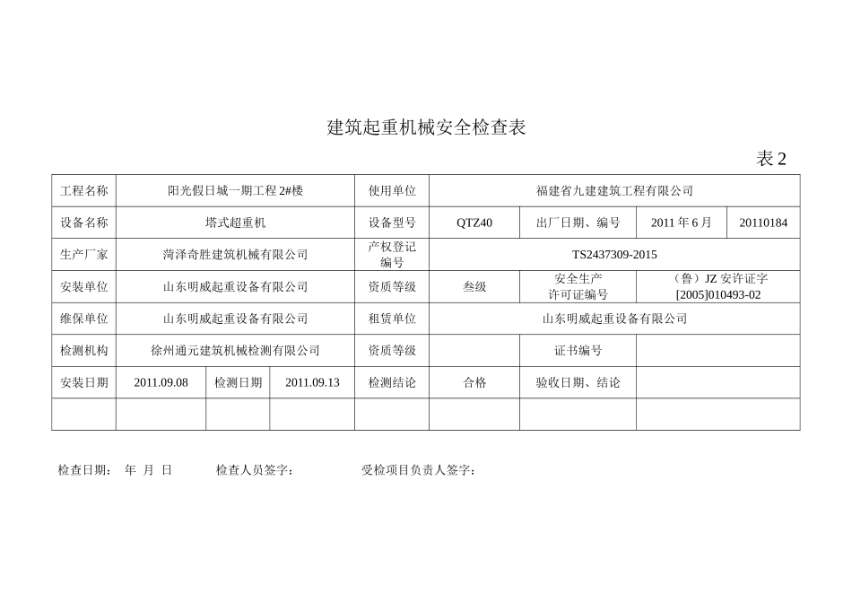 大型建筑起重机械设备检查情况一览表_第3页