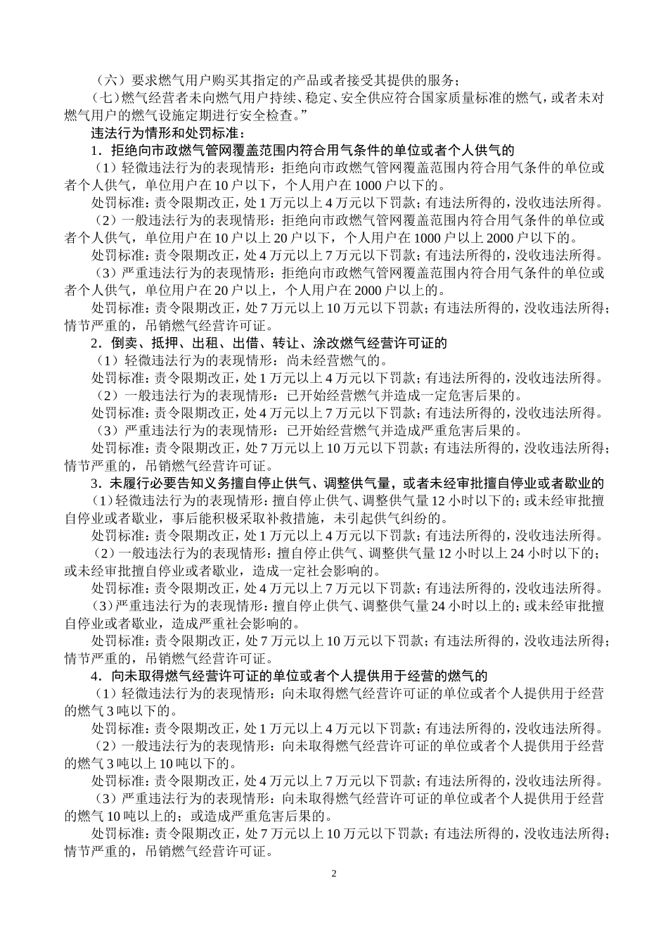 城镇燃气管理条例行政处罚裁量标准_第2页