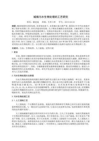 城镇污水生物处理工艺研究