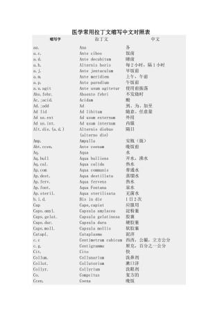处方常用拉丁文缩写中文对照表--常用医学英文缩写对照表