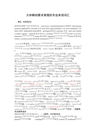 大体解剖学要求掌握的专业英语词汇(含翻译)
