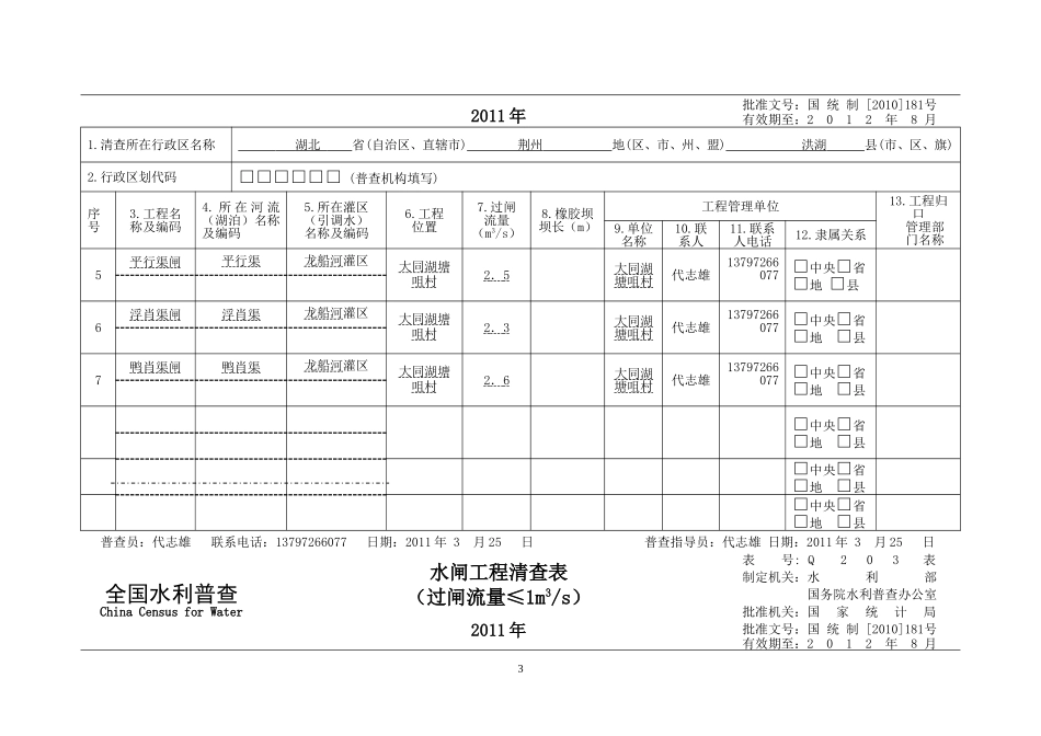大同湖塘咀水利普查清查表_第3页