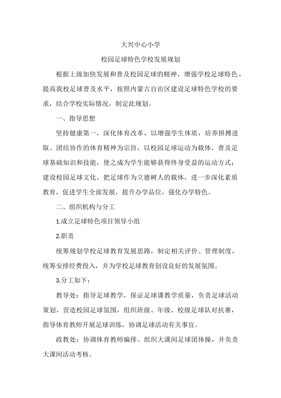 大兴小学校园足球发展规划_第1页