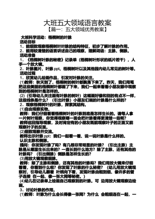 大班五大领域语言教案