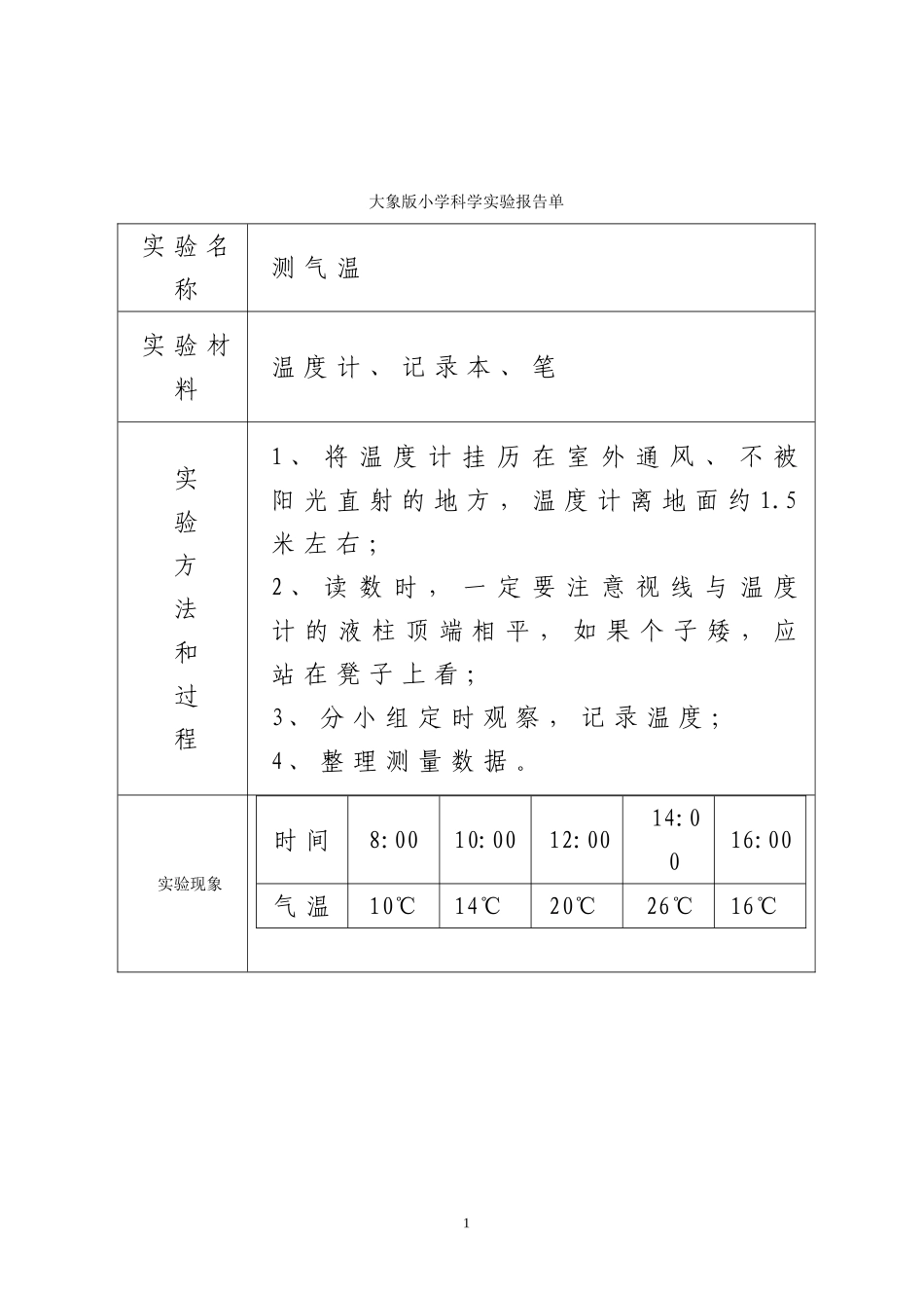 大象版小学科学实验报告单_第1页