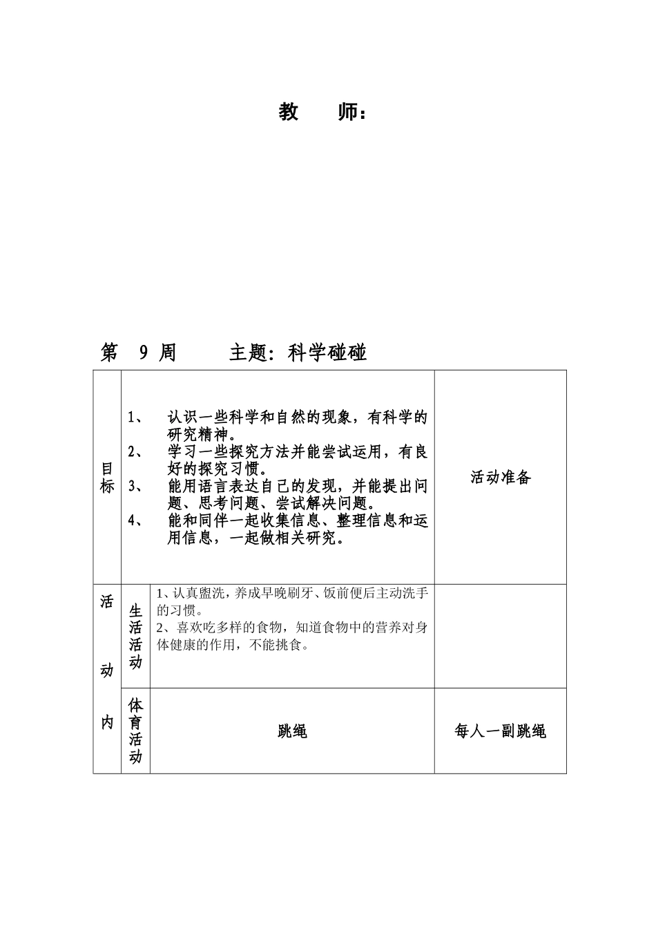 大班下学期周活动计划(1-20周)_第2页