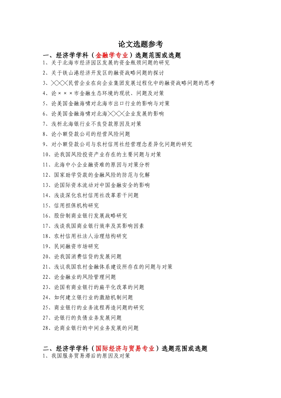 大学本科经管类毕业论文选题参考_第1页