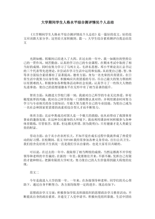 大学期间学生人格水平综合测评情况个人总结