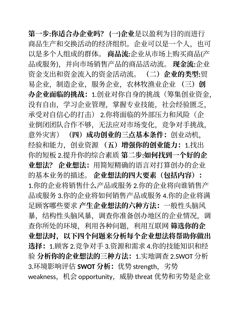 大学生SYB创业培训知识点总结(同名16810)_第1页