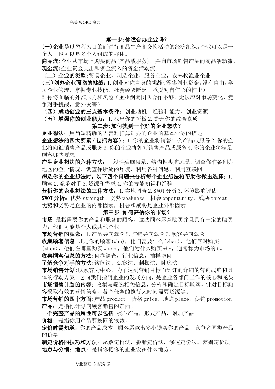 大学生SYB创业培训知识点总结_第1页