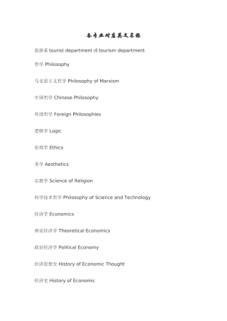 大学各专业对应英文名称
