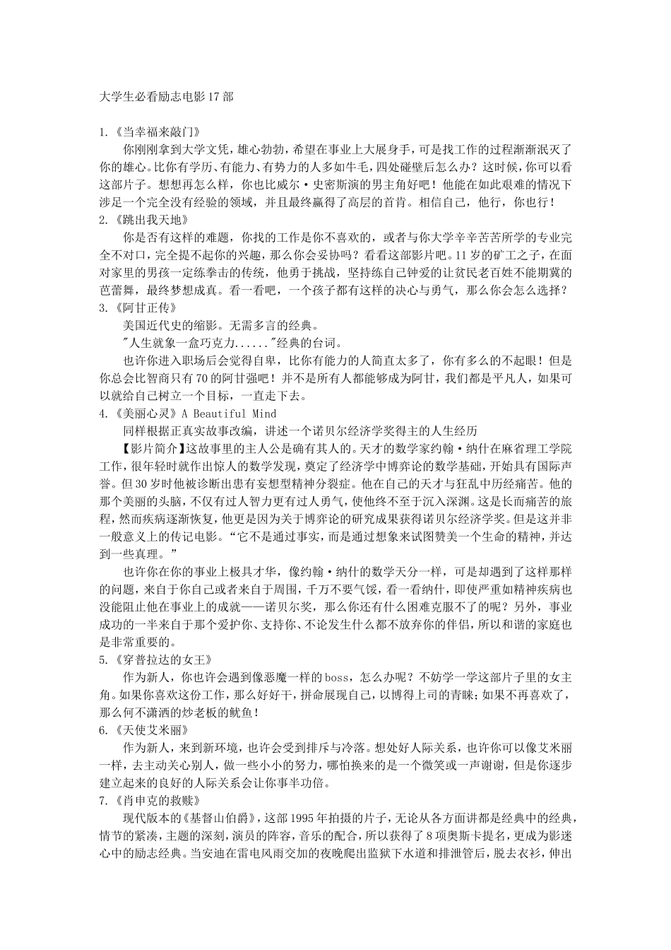 大学生必看励志电影17部_第1页