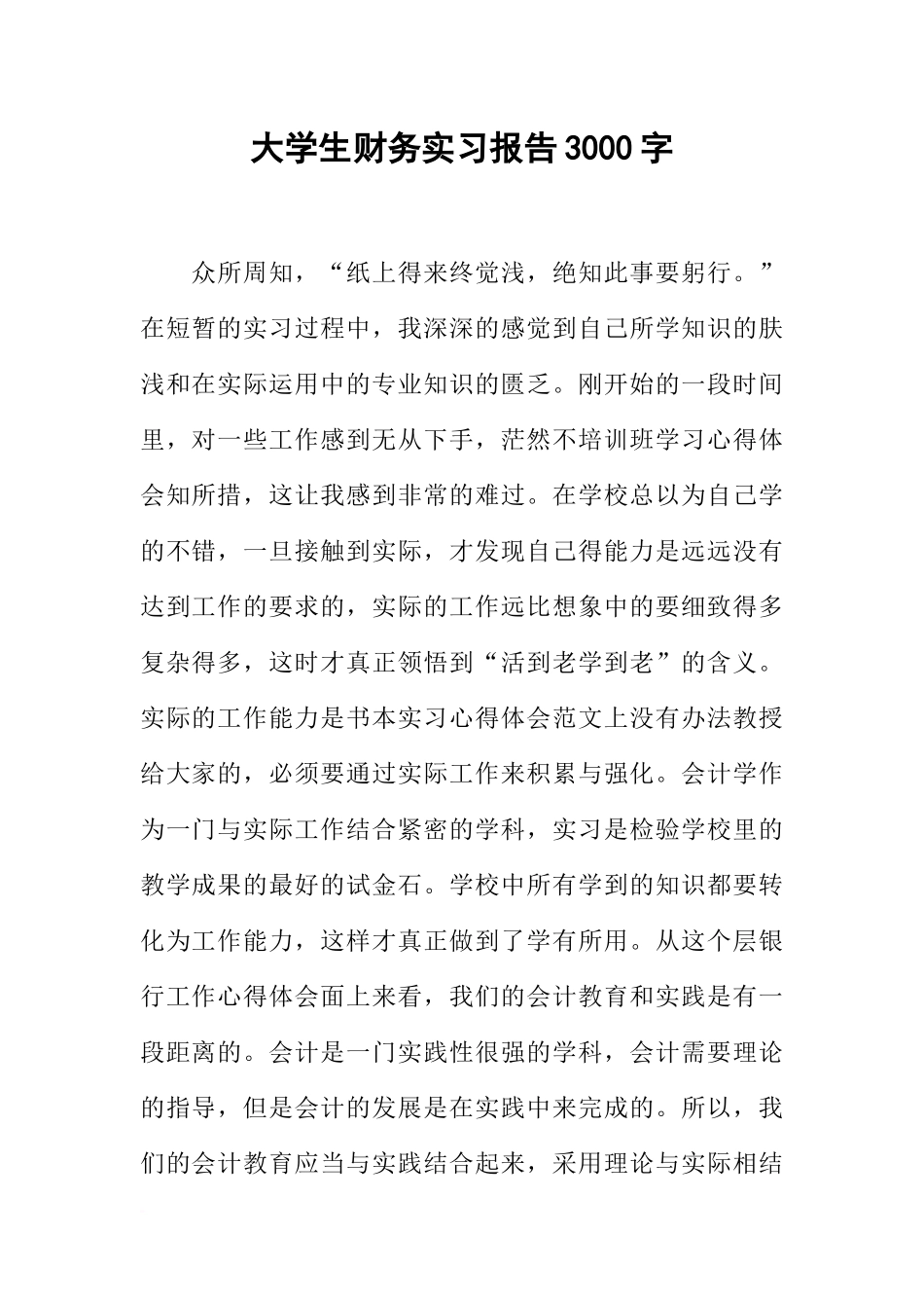 大学生财务实习报告3000字_第1页
