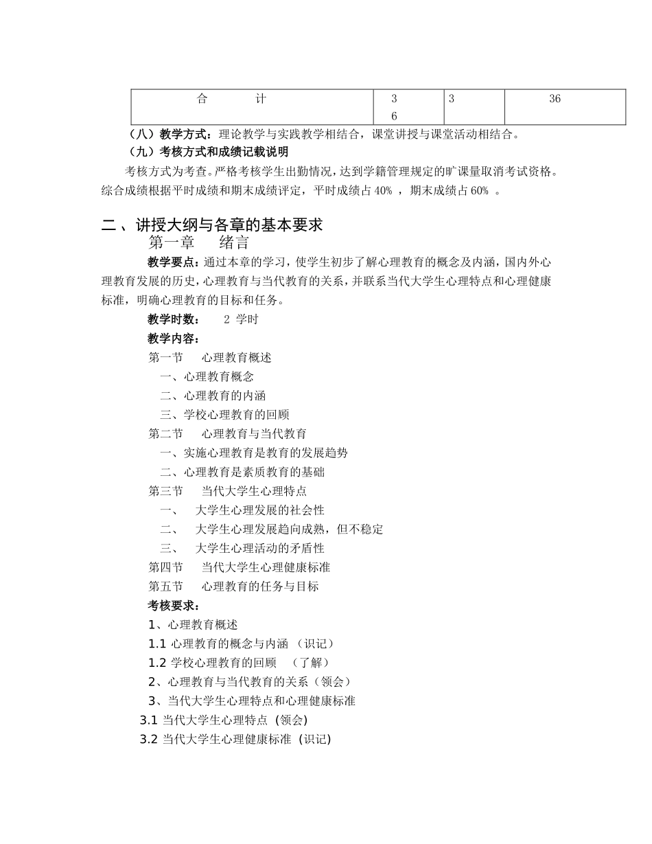 大学生心理教育课程教学大纲_第2页