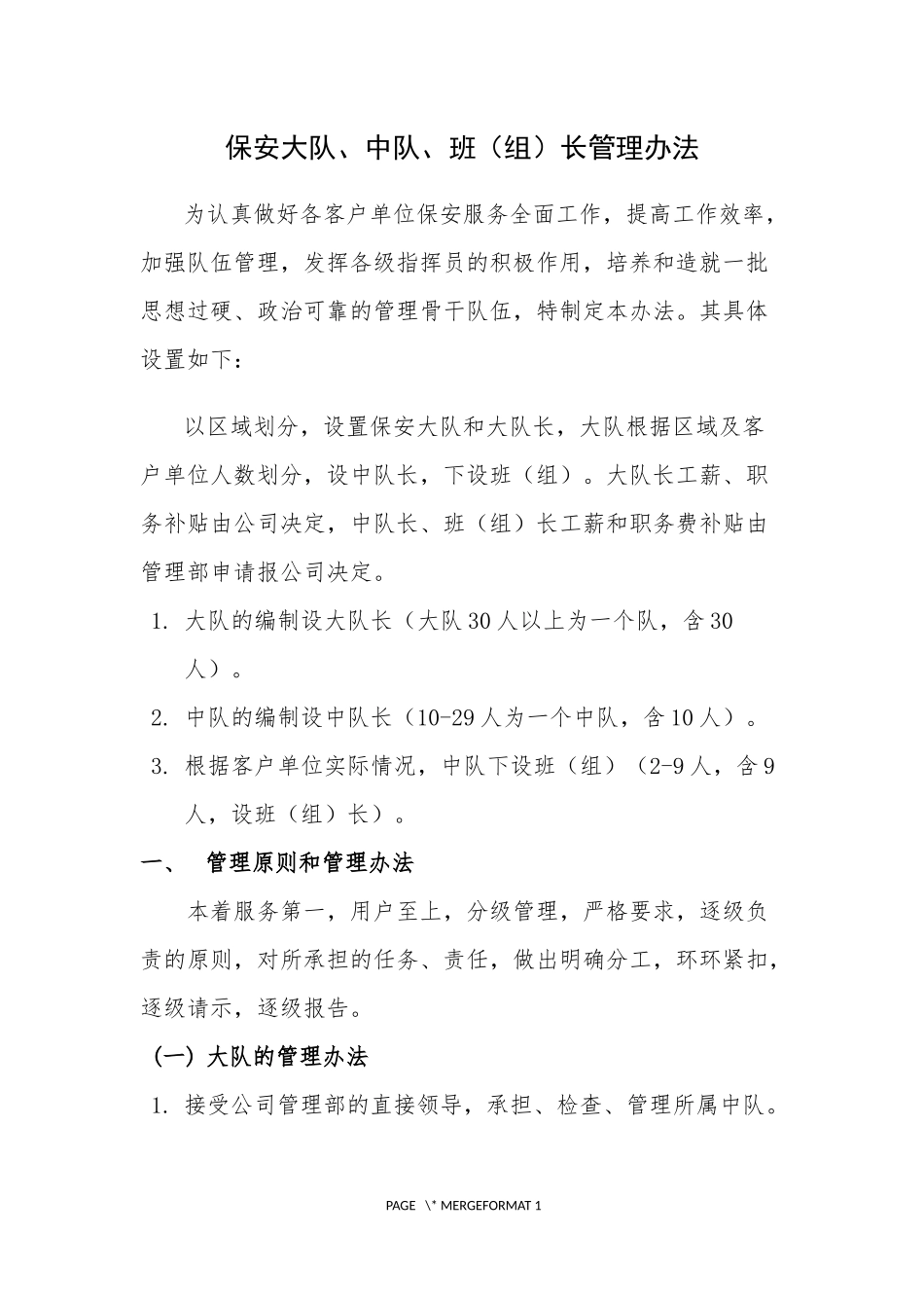 大队、中队、班组长设置及管理办法_第1页