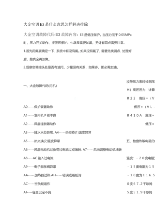 大金空调显示e3是什么意思故障怎样解决排除