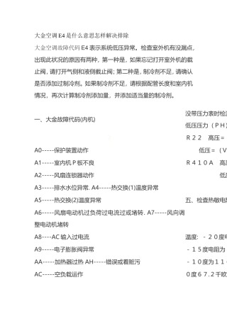 大金空调显示e4是什么意思故障怎样解决排除