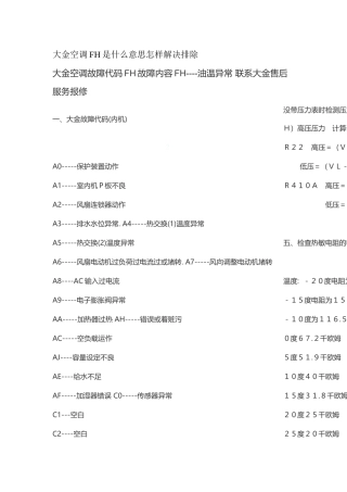 大金空调显示fh是什么意思故障怎样解决排除