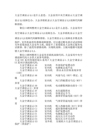 大金空调显示L1是什么意思-大金家用中央空调显示LI故障怎办-大金多联机显示LI故障代码解释排除