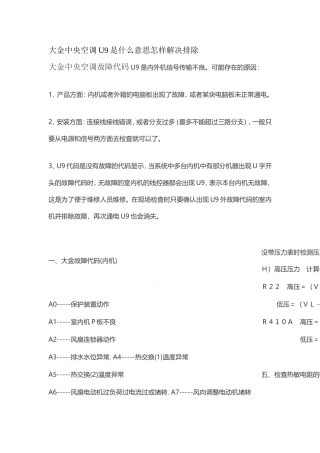 大金中央空调显示u9是什么意思故障怎样解决排除