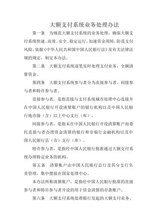 大额支付系统业务处理办法