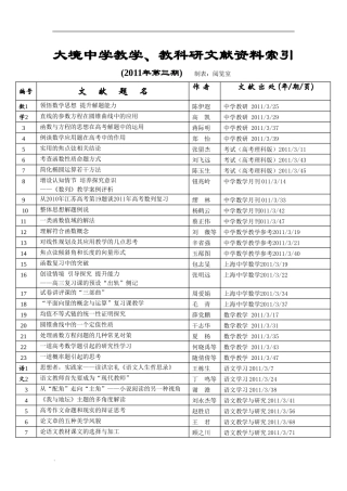 大境中学教学、教科研文献资料索引