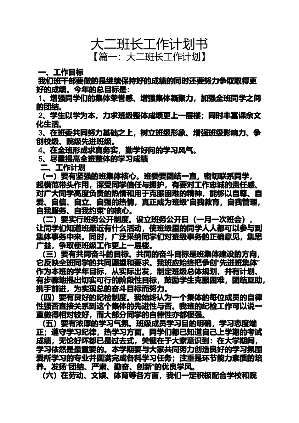 大二班长工作计划书_第1页