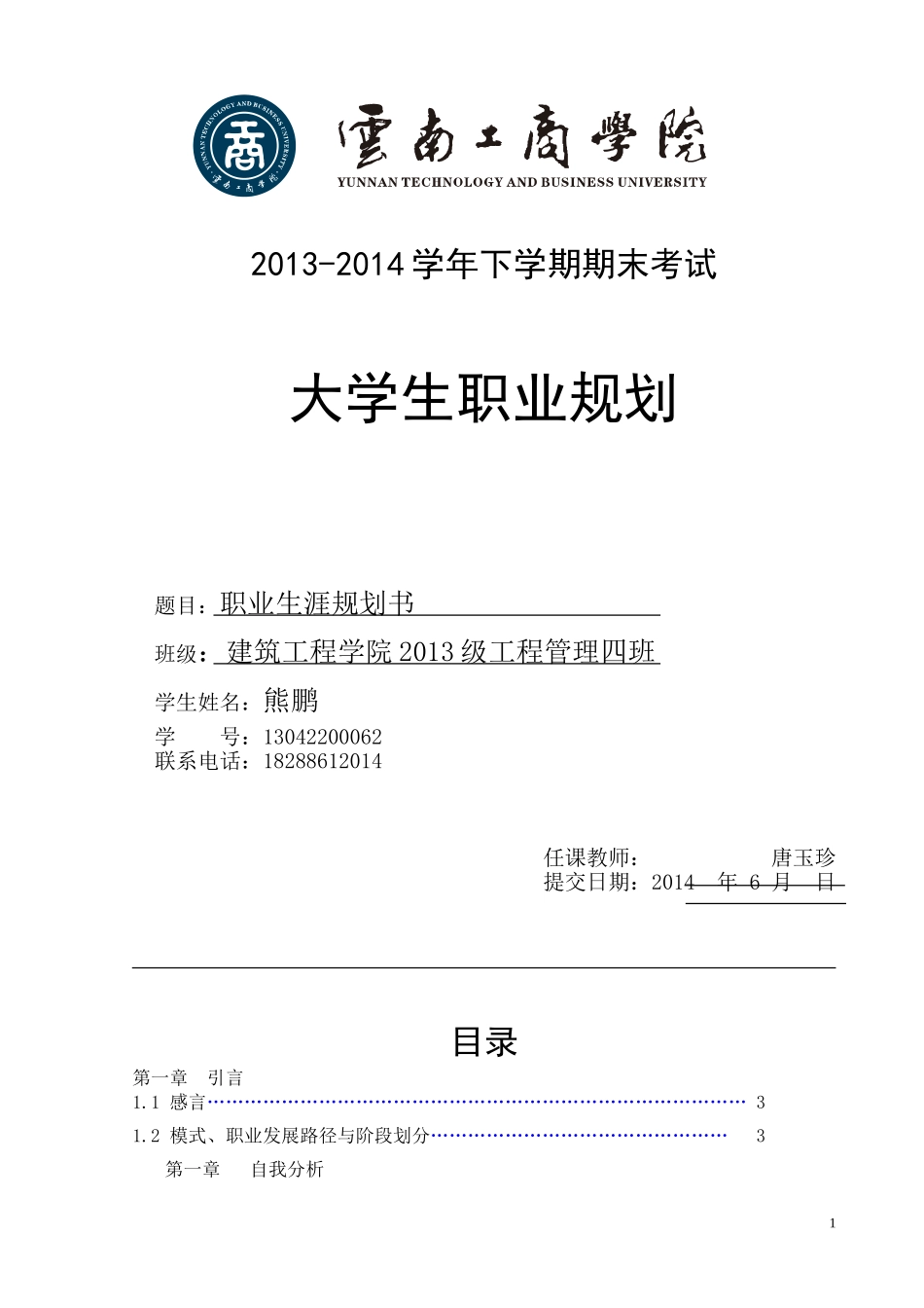 大学生职业生涯规划设书_第1页