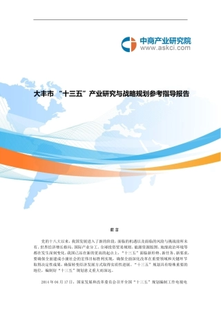 大丰市“十三五”规划研究报告