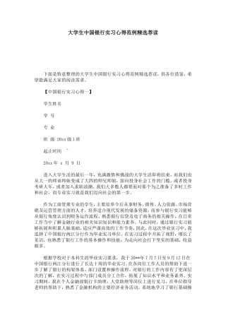 大学生中国银行实习心得范例精选荐读-心得体会模板