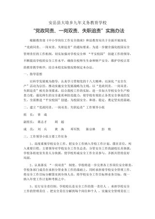 大埝九义校安全工作-“党政同责、一岗双责、失职追责”实施方案