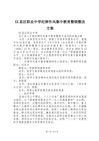 2024年县区职业中学纪律作风集中教育整顿整改方案