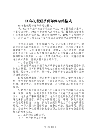 2024年初级经济师年终总结格式