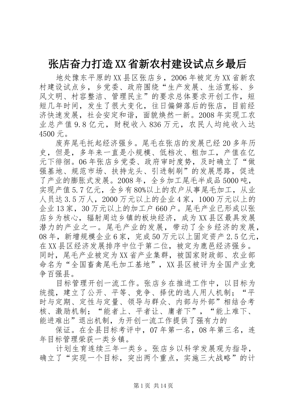 2024年张店奋力打造省新农村建设试点乡最后_第1页
