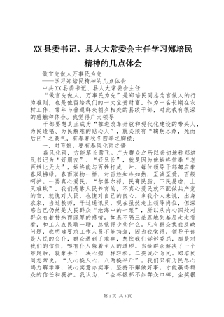 2024年县委书记县人大常委会主任学习郑培民精神的几点体会