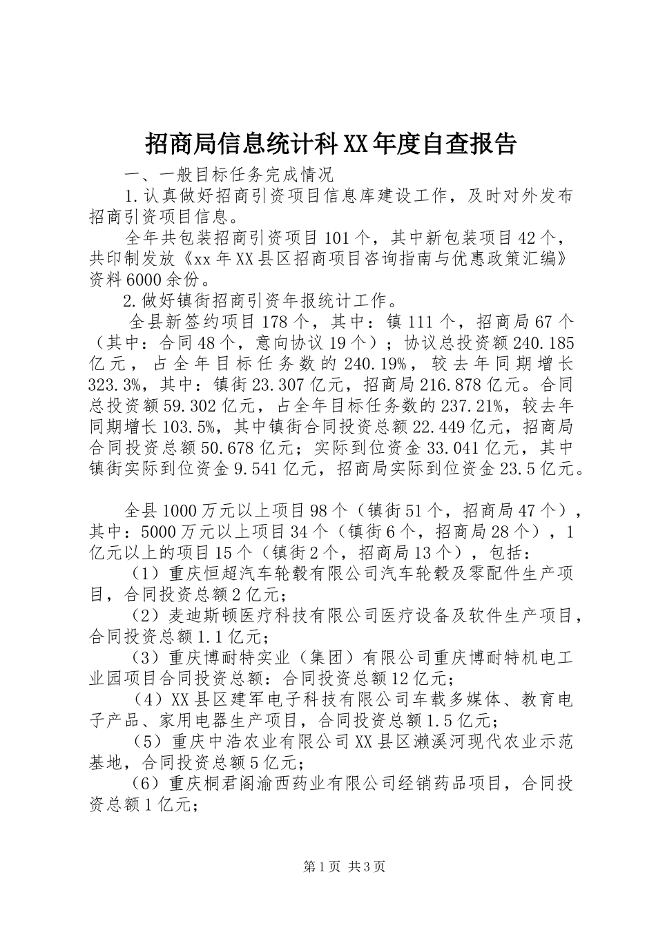 2024年招商局信息统计科年度自查报告_第1页