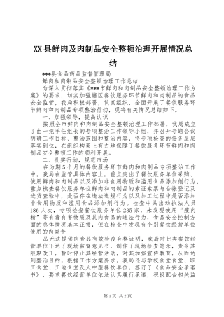 2024年县鲜肉及肉制品安全整顿治理开展情况总结