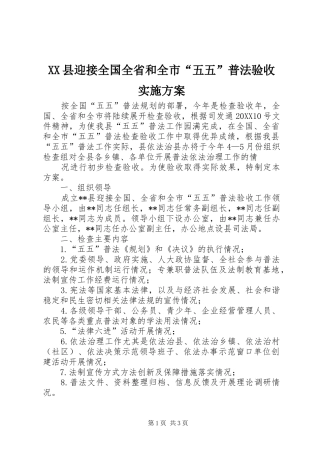 2024年县迎接全国全省和全市五五普法验收实施方案
