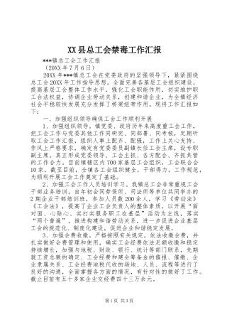 2024年县总工会禁毒工作汇报