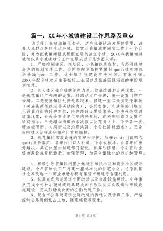 2024年小城镇建设工作思路及重点