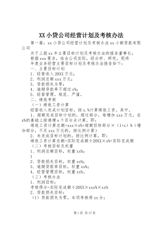 2024年小贷公司经营计划及考核办法