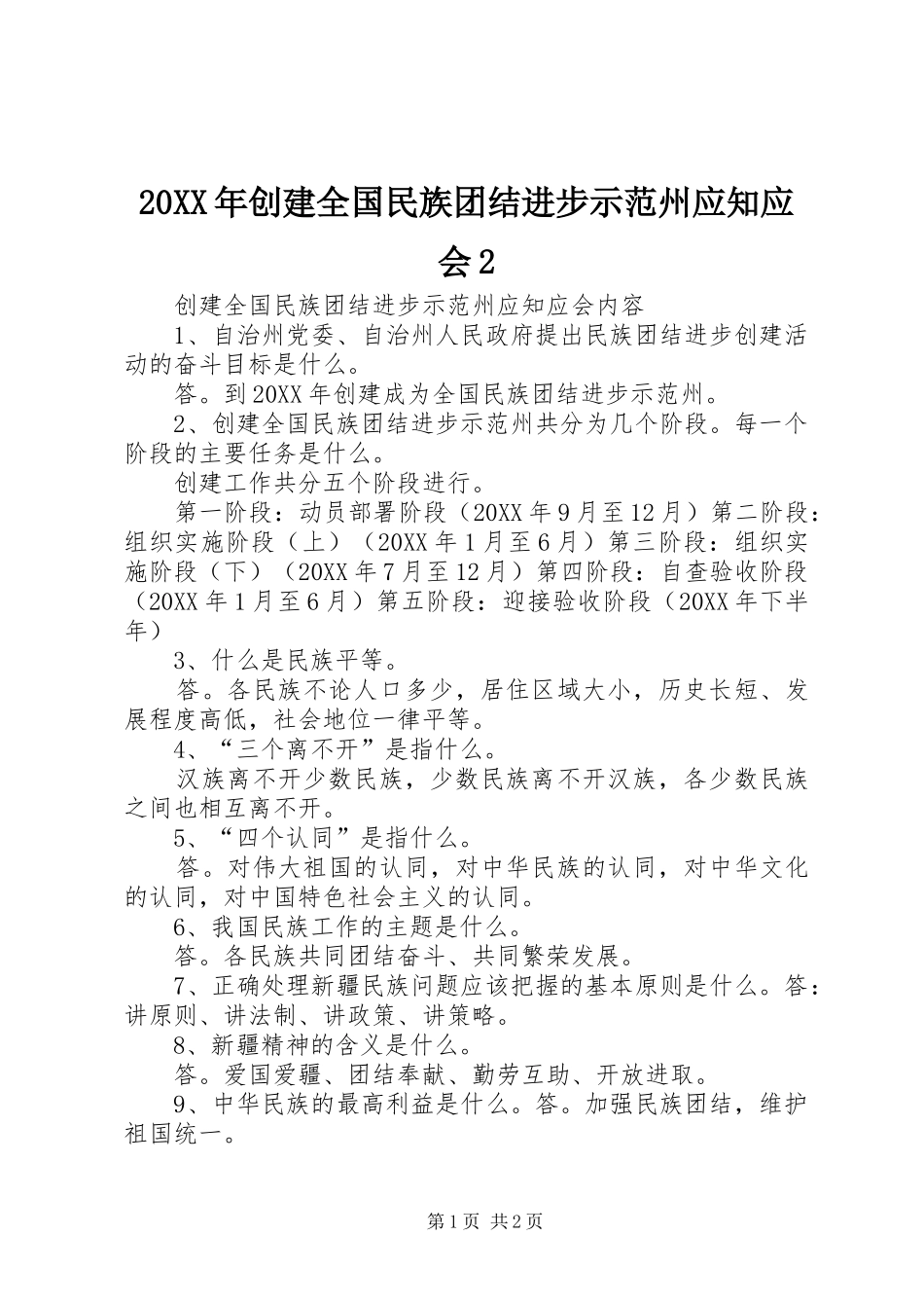2024年创建全国民族团结进步示范州应知应会_第1页