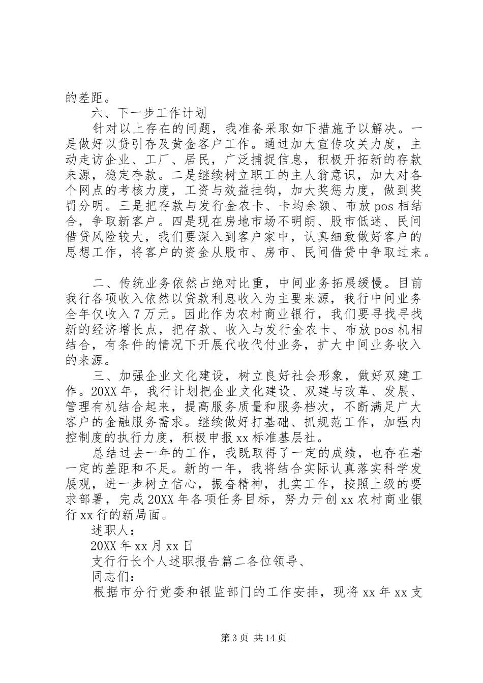 2024年支行行长个人述职报告范文五篇_第3页