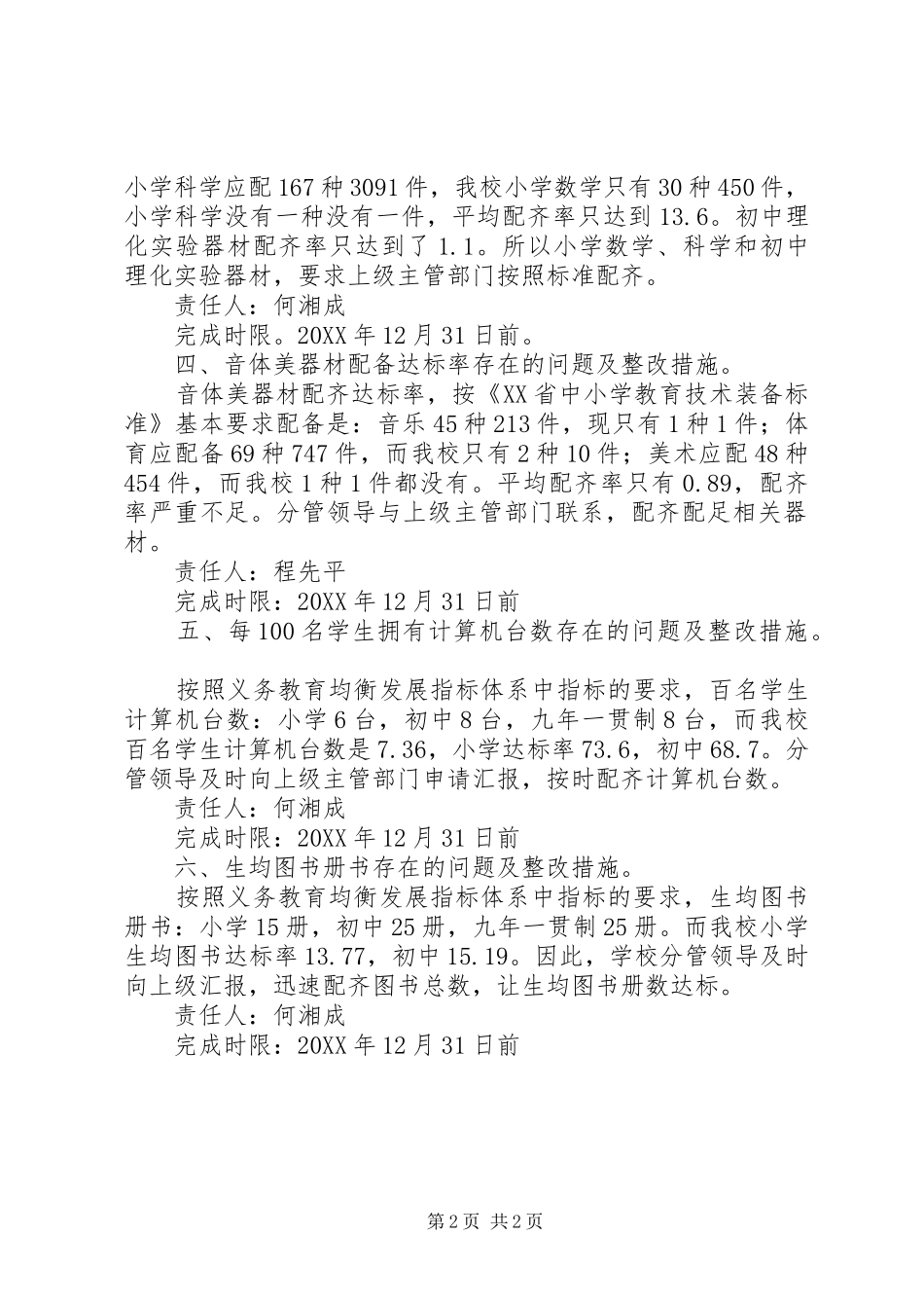 2024年小学义务教育均衡发展建设情况整改方案_第2页