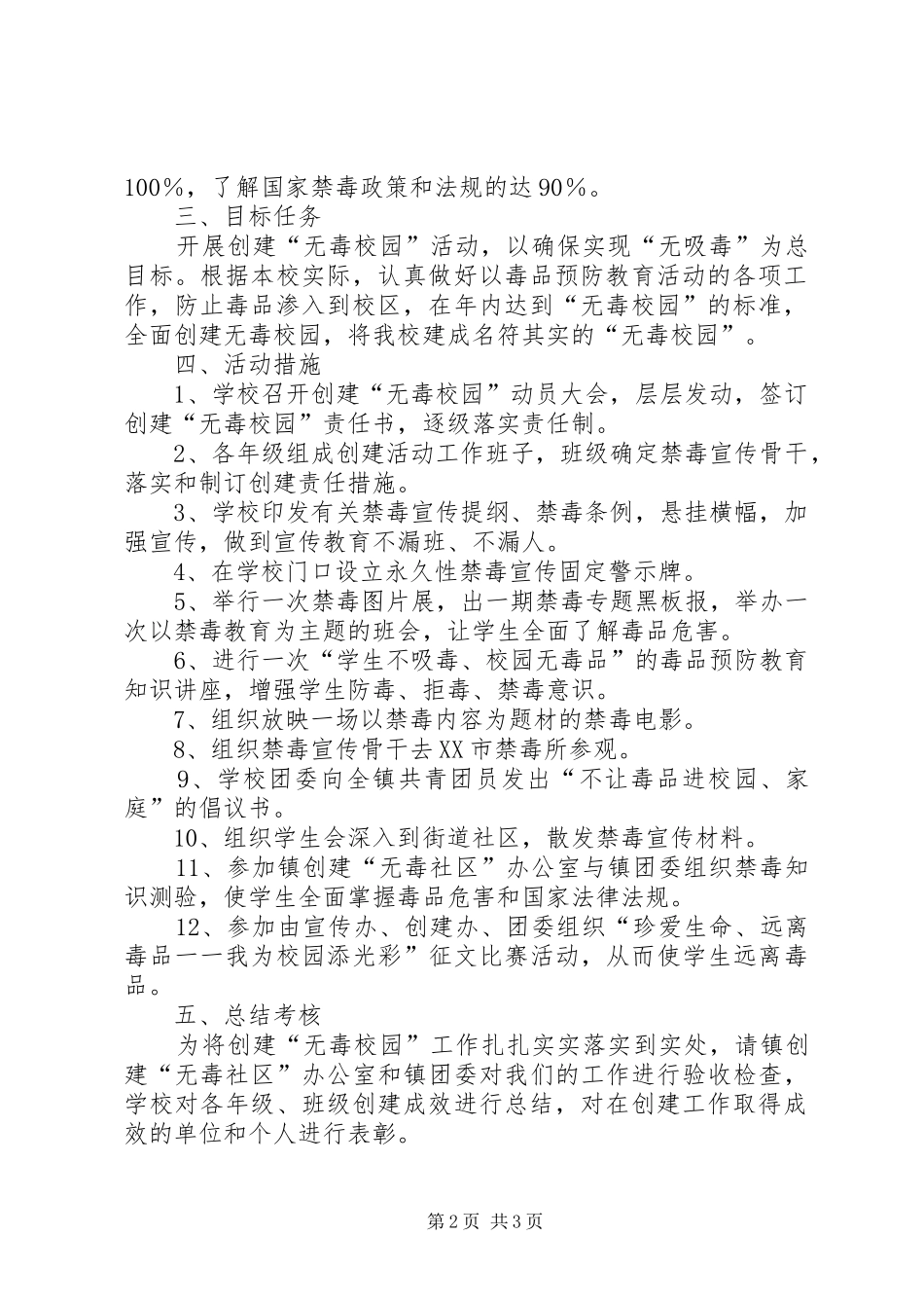 2024年学年度创建无毒校园工作实施方案_第2页