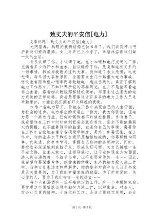 2024年致丈夫的平安信电力