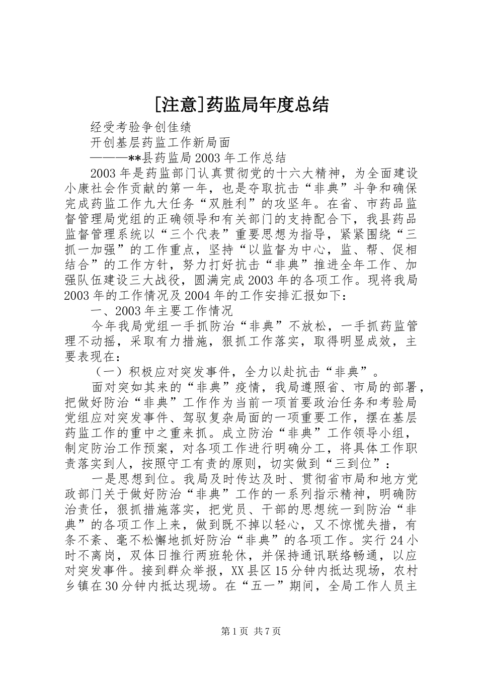 2024年注意药监局年度总结_第1页